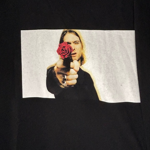 Vandal-A Kurt Cobain Red Rose Black T Shirt Men’s Size Large Streetwear Rare - Picture 3 of 7